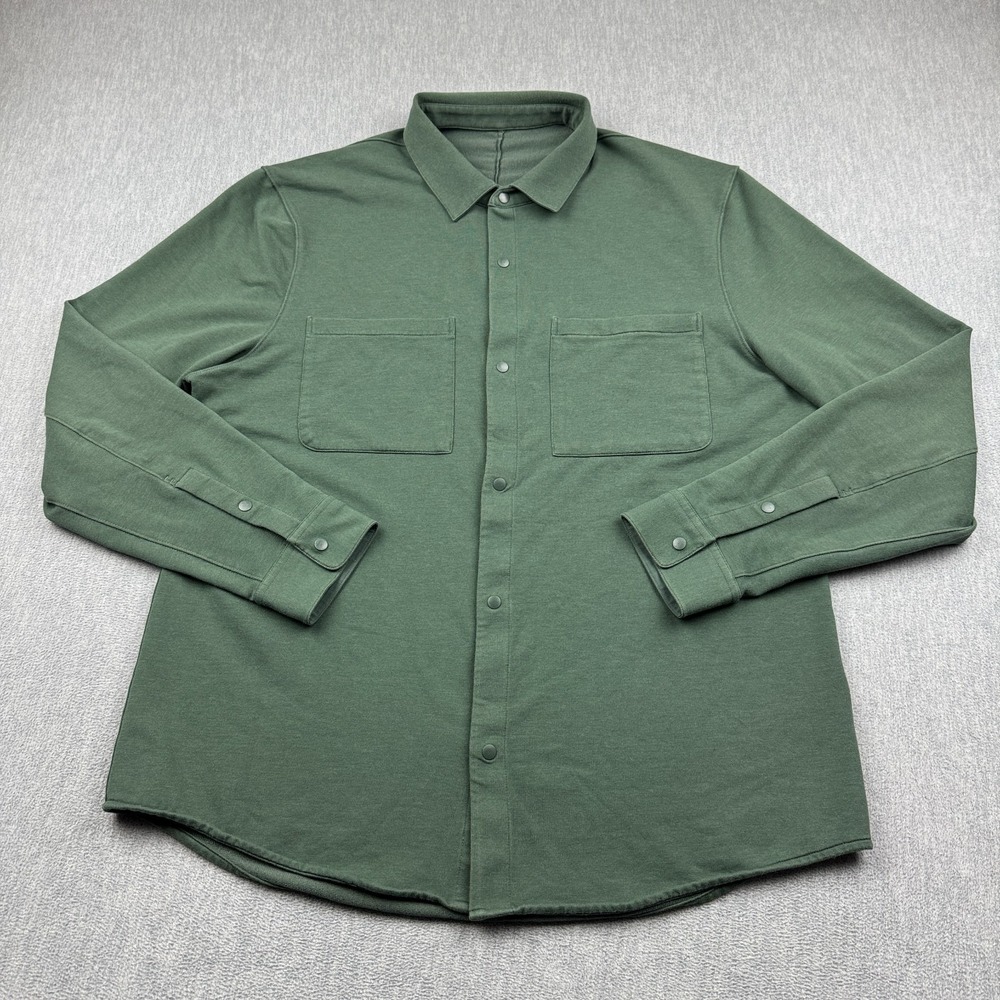 Lululemon Overshirt Men XL Green French Terry Soft Knit Snap Pocket Button Shirt